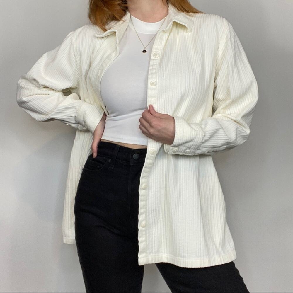 Vintage Y2K Ivory Oversized XL Heavy Cotton Corduroy Shacket Shirt Jacket